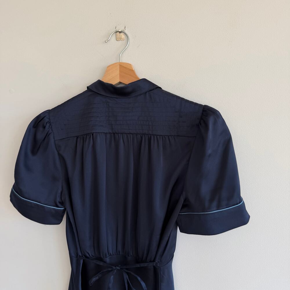 Tuckernuck Woodbine Satin Bellamy Collared Short Sleeve Midi Dress Navy Blue M - Picture 12 of 12